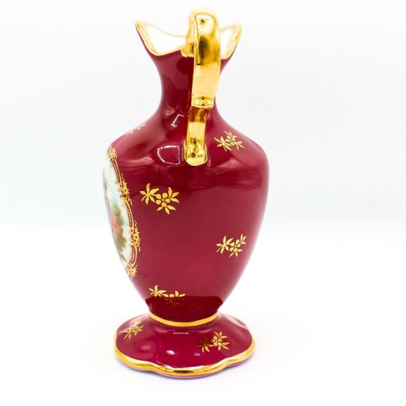 Vintage Limoges Porcelain Vase Ewer Pitcher Red Wine Burgundy Rococo Style Decor - Picture 6 of 7